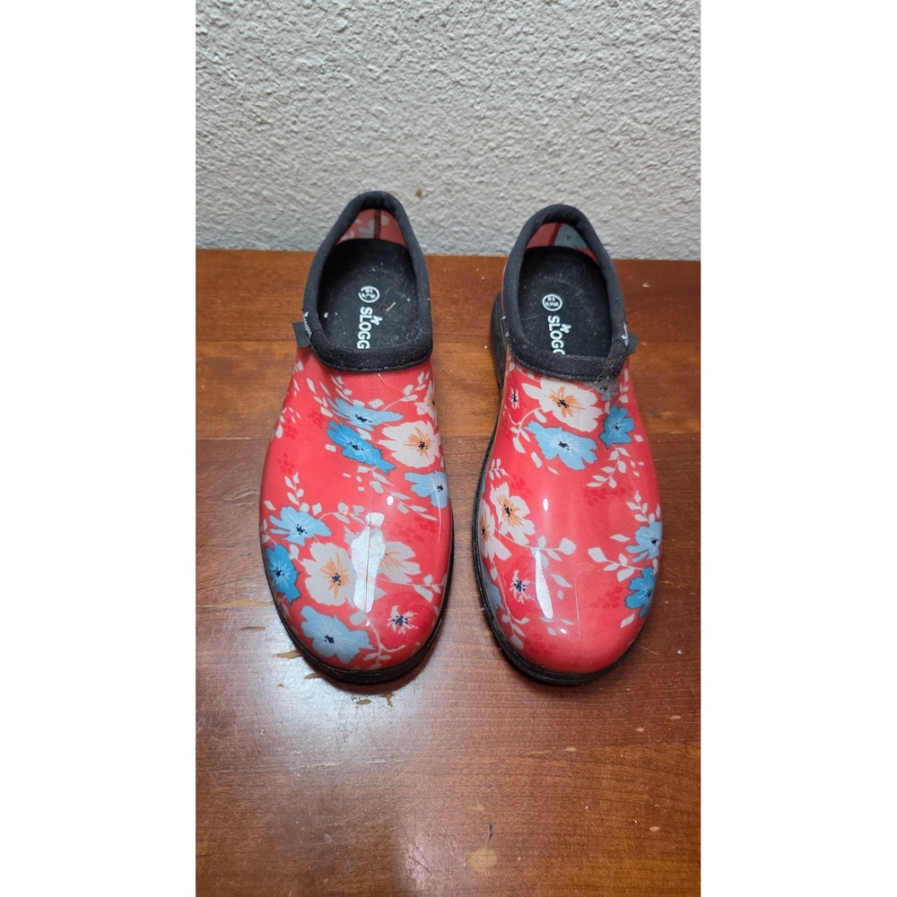 Sloggers Garden Shoes‎ Womens 10 Red Floral Waterproof Rain Clogs Made in USA
